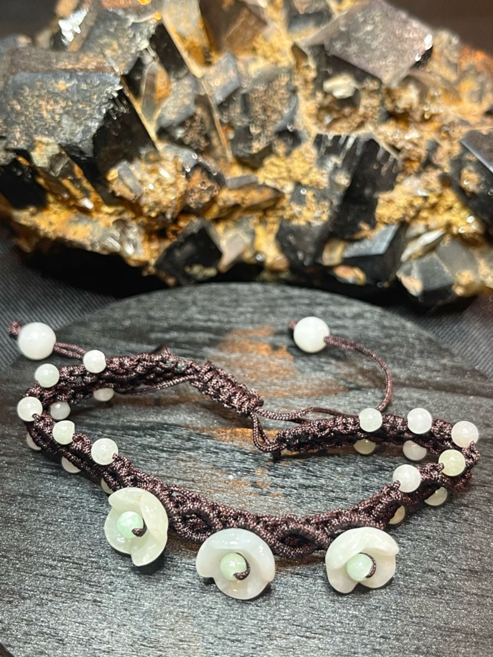 🌑Genuine Jadeite Adjustable Macrame Bracelet🌑